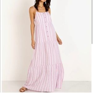 Splendid Tiered Promenade Striped Pink & Blue Linen Dress, Large